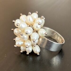 Sterling Silver Freshwater Pearl Cluster Ring - White